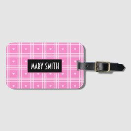 Etiqueta De Bagagem Coleção de Coração Rosa de Xadrez Moderna