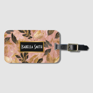 Etiqueta De Bagagem Coleção de Folhas de Boho Popular Douradas rosa