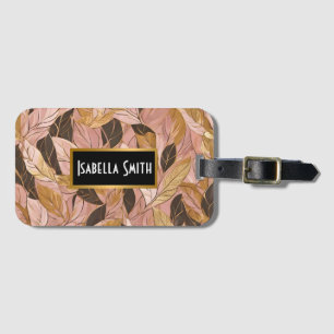 Etiqueta De Bagagem Coleção de Folhas Douradas de Boho Cor-de-Rosa Pop