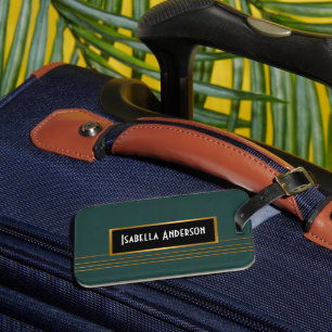 Etiqueta De Bagagem Coleção de Textura Dourada Verde Popular Linen, de