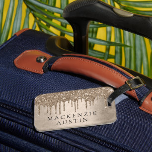 Etiqueta De Bagagem Coletor de Taupe Monograma Dourado de champanhe