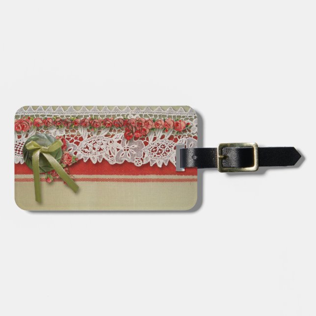 Etiqueta De Bagagem Colmeia Vermelha Rústica Rústica de Rosa antigo (Frente Horizontal)