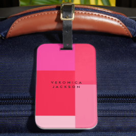 Etiqueta De Bagagem Colorblock, rosa e monograma vermelho