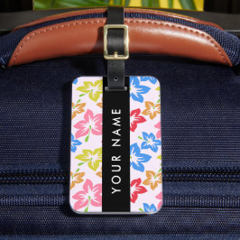 Etiqueta De Bagagem Colorida Hibiscus, Padrão De Flores, Seu Nome