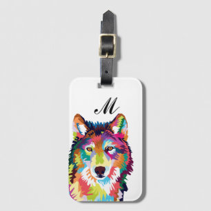 Etiqueta De Bagagem Colorida Pop Art Wolf Monogrammed