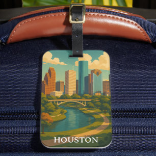 Etiqueta De Bagagem Colorida Vintage Houston Texas Skyline