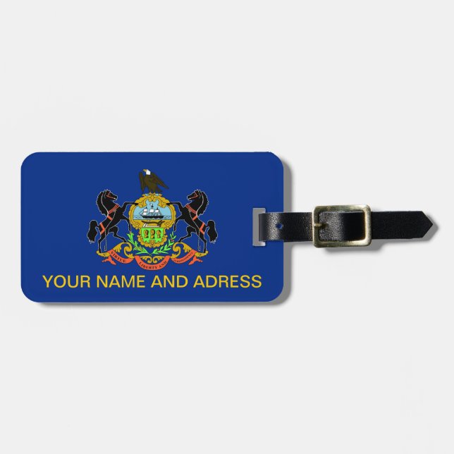 Etiqueta de bagagem com bandeira da Pensilvânia, E (Frente Horizontal)