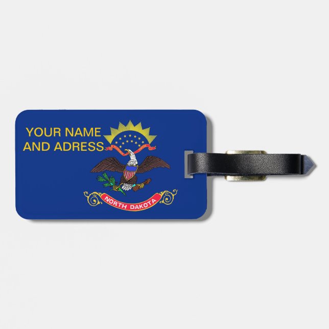 Etiqueta de bagagem com bandeira de Dacota do Nort (Traseira Horizontal)