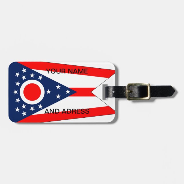 Etiqueta de bagagem com bandeira de Ohio, EUA (Frente Horizontal)