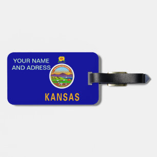 Etiqueta de bagagem com bandeira do Kansas, EUA