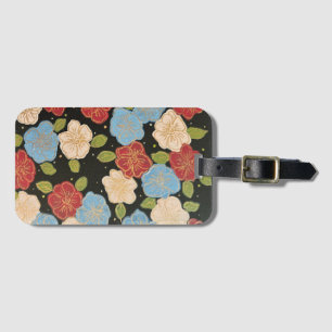 Etiqueta de bagagem com blues, pinks, verde e ouro