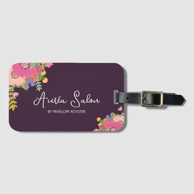 Etiqueta de bagagem com cabelo floral e ameixa (Frente Horizontal)