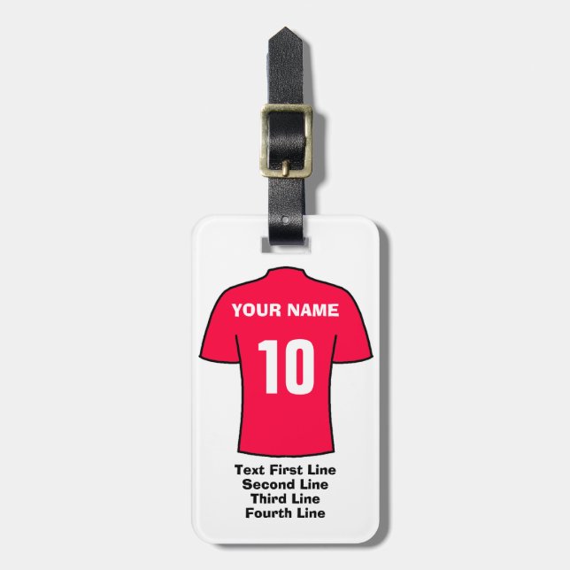 Etiqueta de Bagagem - com camisa de futebol vermel (Frente Vertical)