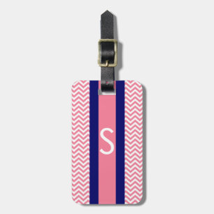 Etiqueta de Bagagem com Chevron Rosa e Monograma