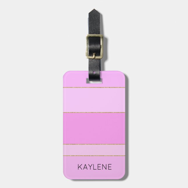 Etiqueta de Bagagem com faixas rosa Douradas perso (Frente Vertical)