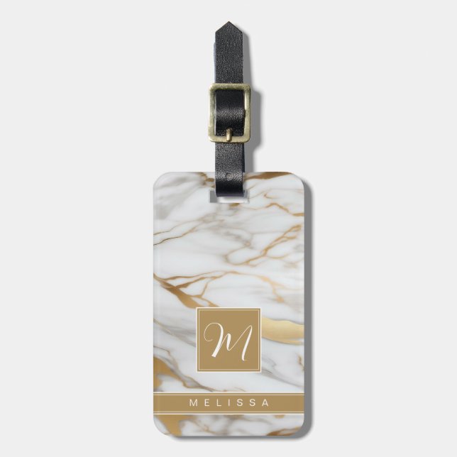 Etiqueta de Bagagem com Fundo de Mármore Branco Do (Frente Vertical)