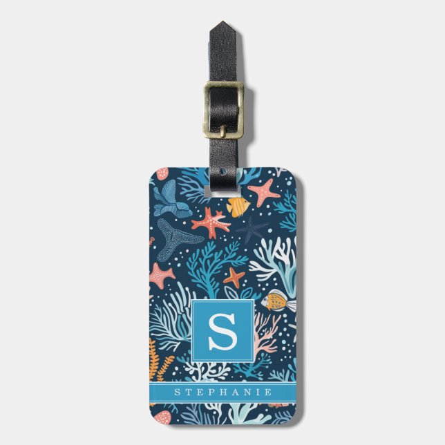 Etiqueta de bagagem com fundo do mar (Frente Vertical)