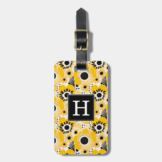 Etiqueta de Bagagem com Fundo Floral Amarelo (Frente Vertical)