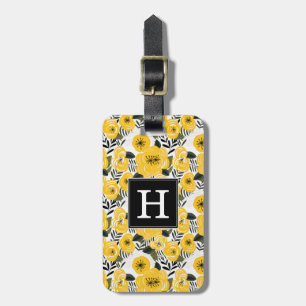 Etiqueta de Bagagem com Fundo Floral Amarelo