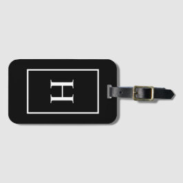 Etiqueta de Bagagem com Monograma Elegante Preto e