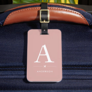 Etiqueta de Bagagem com Monograma Rosa Personaliza