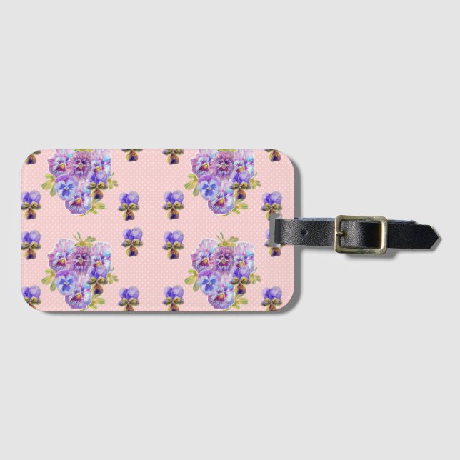 Etiqueta de Bagagem com Padrão Floral de Violeta P (Frente Horizontal)
