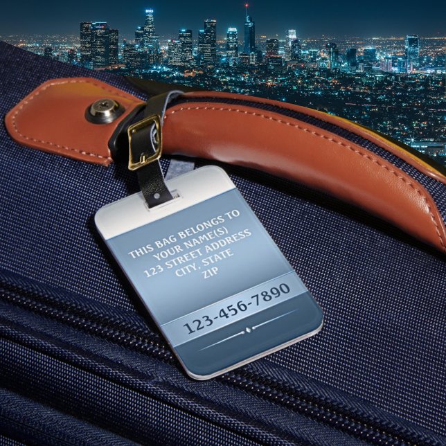 Etiqueta de Bagagem com Stripe Metálico Chic Blue  (Criador carregado)