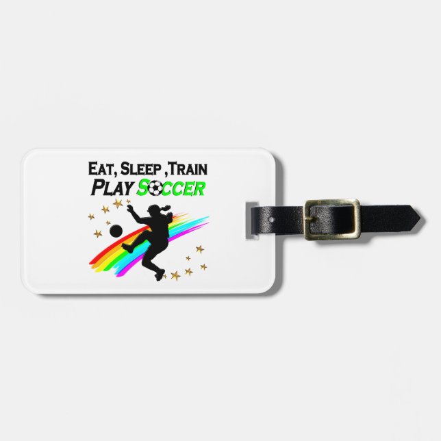 ETIQUETA DE BAGAGEM COMA, DORME, TREM JOGAR FUTEBOL (Frente Horizontal)