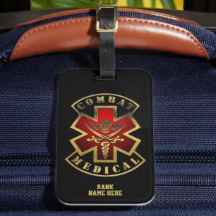 Etiqueta De Bagagem Combat Médico Caveira e Espadas Personalizável