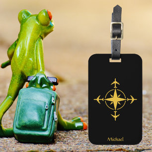 Etiqueta De Bagagem Compass & Avião da Aviação Moderna,Personalizado a