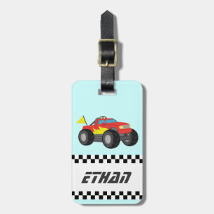 Etiqueta De Bagagem Competindo o monster truck vermelho, para meninos
