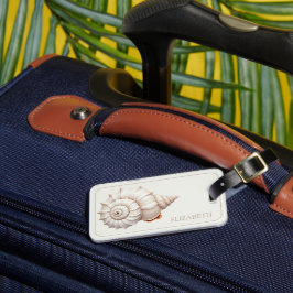Etiqueta De Bagagem Concha Marinha Costeira Creme e Bege Personalizada