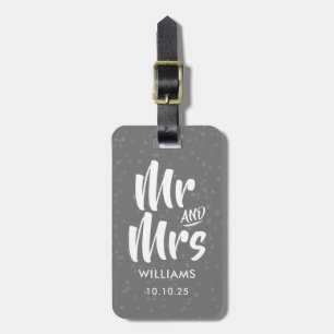 Etiqueta De Bagagem Confeti de Stardust Prateado Personalizado Mr e Mr