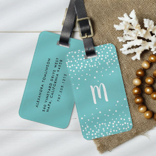 Etiqueta De Bagagem Confetti Dots Monograma Bagagem   Aqua