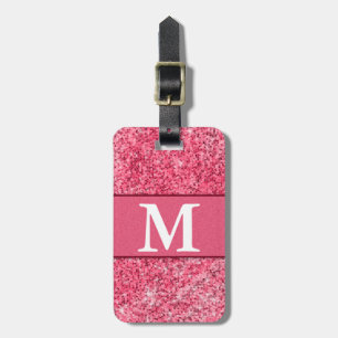Etiqueta De Bagagem Contato de Monograma Vermelho Cor-de-Rosa Cintilan