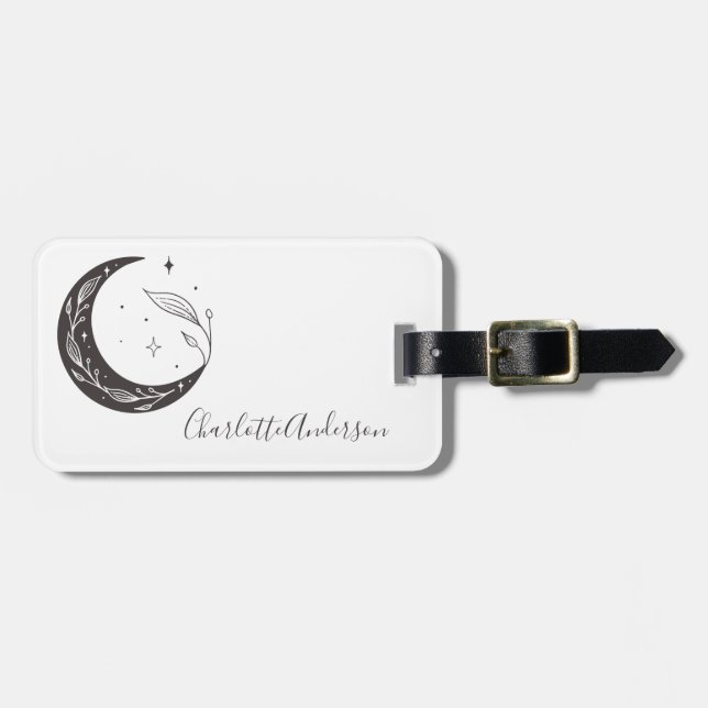Etiqueta De Bagagem Contato Personalizado da Lua Botânica Minimalista (Frente Horizontal)