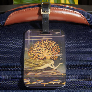 Etiqueta De Bagagem Conto de fadas do vintage, sereia pequena no coral