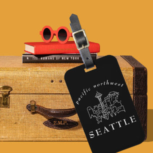 Etiqueta De Bagagem Contorno de Seattle Skyline Pacific Northwest Outl