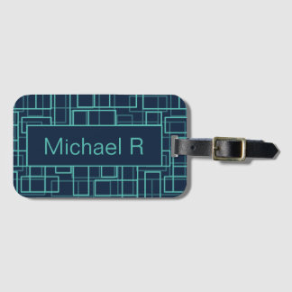 Etiqueta De Bagagem Cool Blue Geometric Grid Pattern Personalised