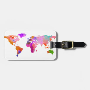 Etiqueta De Bagagem Cor d'água PixDezines/mapa mundial/plano de fundo 