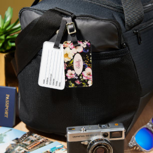 Etiqueta De Bagagem Cor d'água - rosada amarela roxas a preto, Monogra