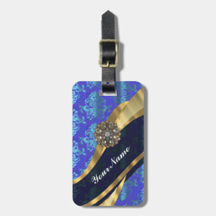 Etiqueta De Bagagem Cor damasco bonito personalizada azul