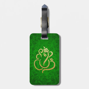 Etiqueta De Bagagem Cor damasco Dourada Ganesha, Elegante Verde