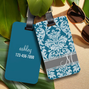Etiqueta De Bagagem Cor damasco Teal e White Chalkboard