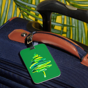 Etiqueta De Bagagem Cor-de-água abstrato da árvore de Natal verde