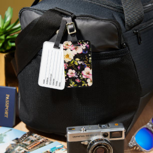 Etiqueta De Bagagem Cor-de-água Cor rosa Rosas amarelas pretas Fundo p