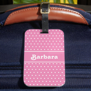 Etiqueta De Bagagem Cor-de-Bolinhas rosa e branco
