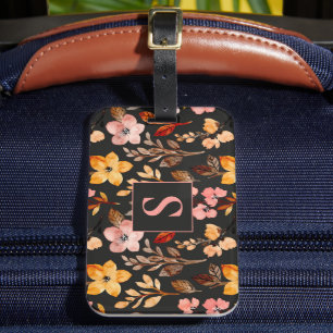 Etiqueta De Bagagem Cor-de-rosa Amarelo Cor-de-laranja Floral Preto Mo