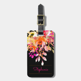 Etiqueta De Bagagem Cor de rosa-claro-colorido, cor de-laranja, floral