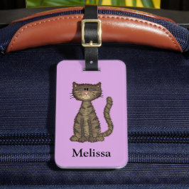 Etiqueta De Bagagem Cor de rosa-gato-cômodo personalizado